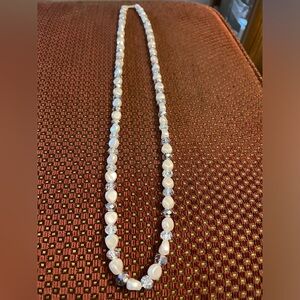 Silver, Clear and Cream Beaded Necklace